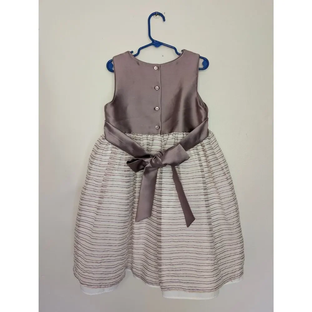 Laura Ashley London Girls Dresses, Taupe & Cream Sleeveless Tulle Dress, Sz 6